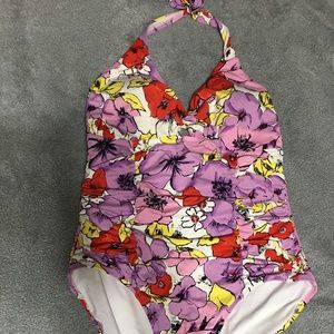 Land's End White Floral SwimSuit Bathing Suit 14